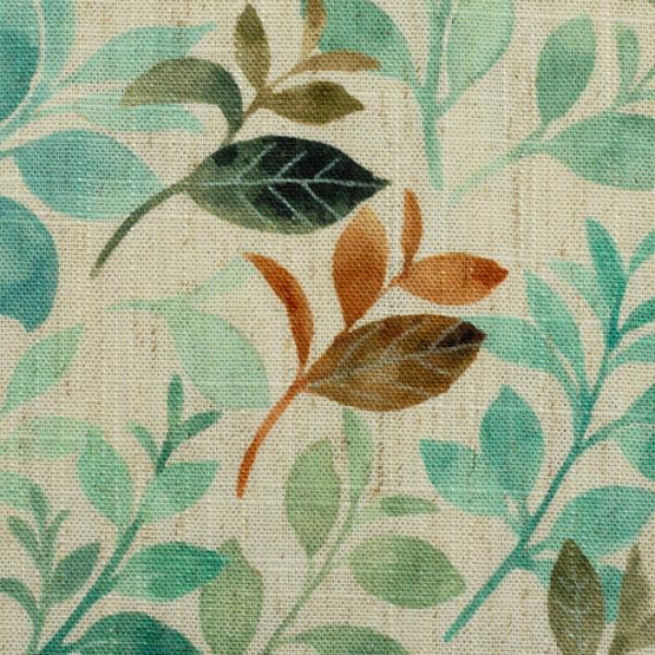 Viskose Leinen Madeira Blätter beige/aqua/braun von Swafing